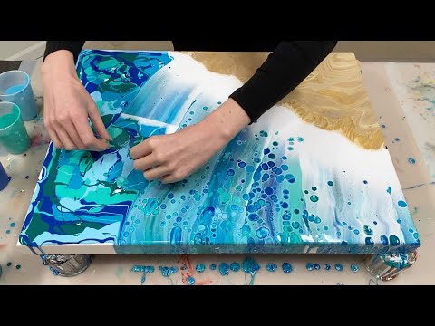2. Easy Beach Acrylic Pour & Swipe Painting Tutorial