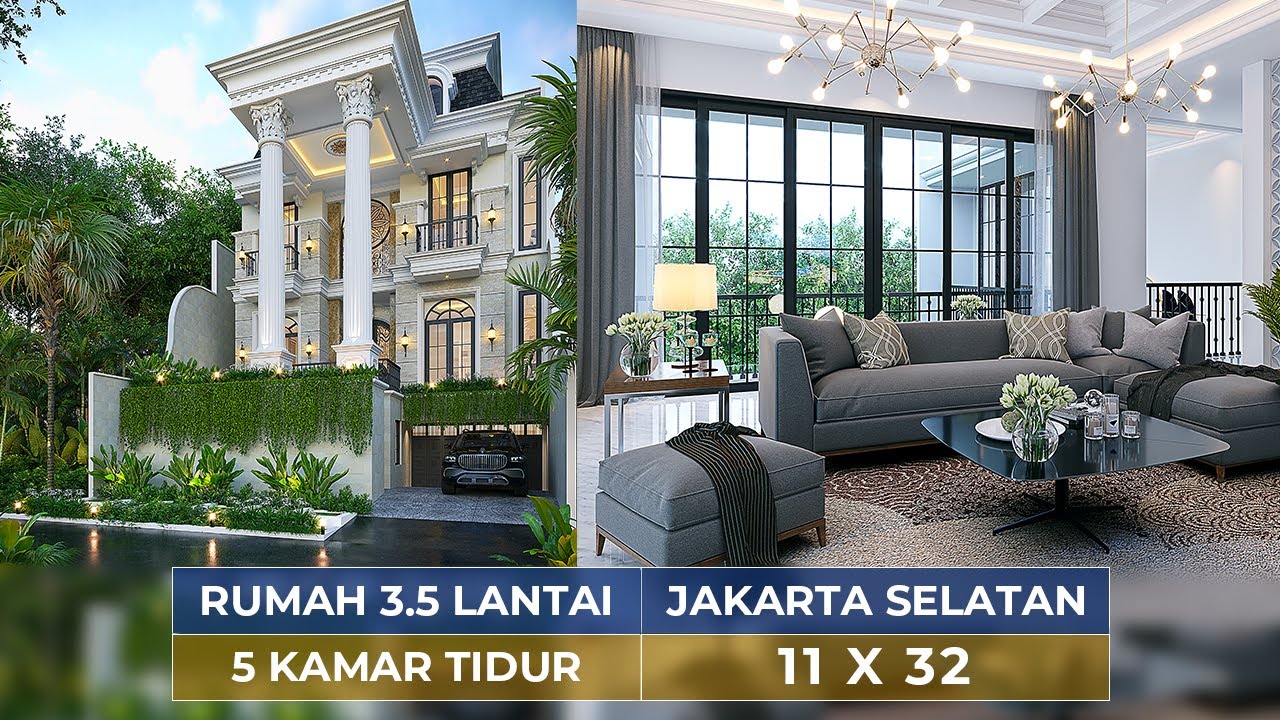 Video 3D Jasa Arsitek Desain Rumah Mediteran 3.5 Lantai Luas 800 m2 Lebar 11 m