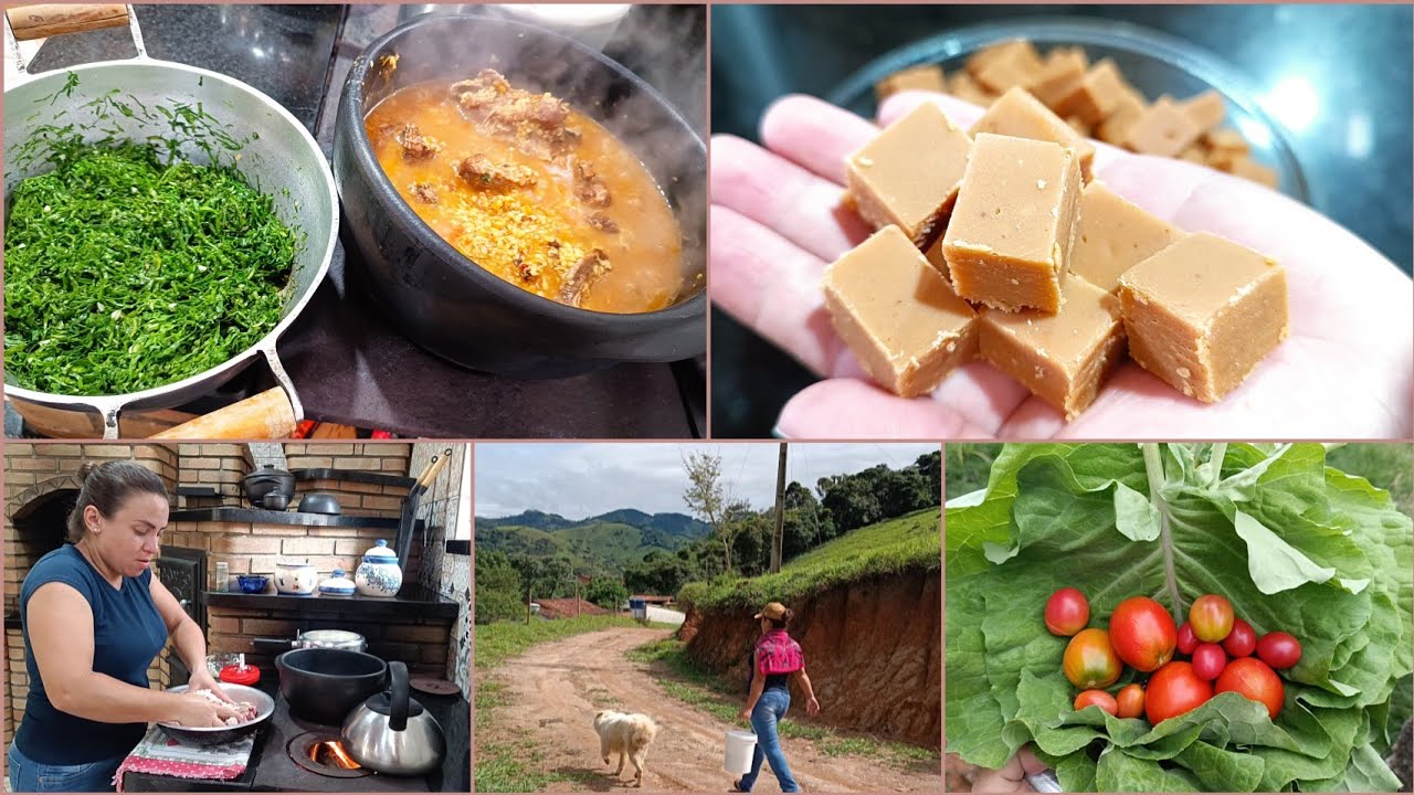 DELÍCIAS DE UM DIA COM CHUVA NA ROÇA/QUIRERA COM COSTELINHA E COUVE+QUADRADINHOS DE LEITE E FÉRIAS.