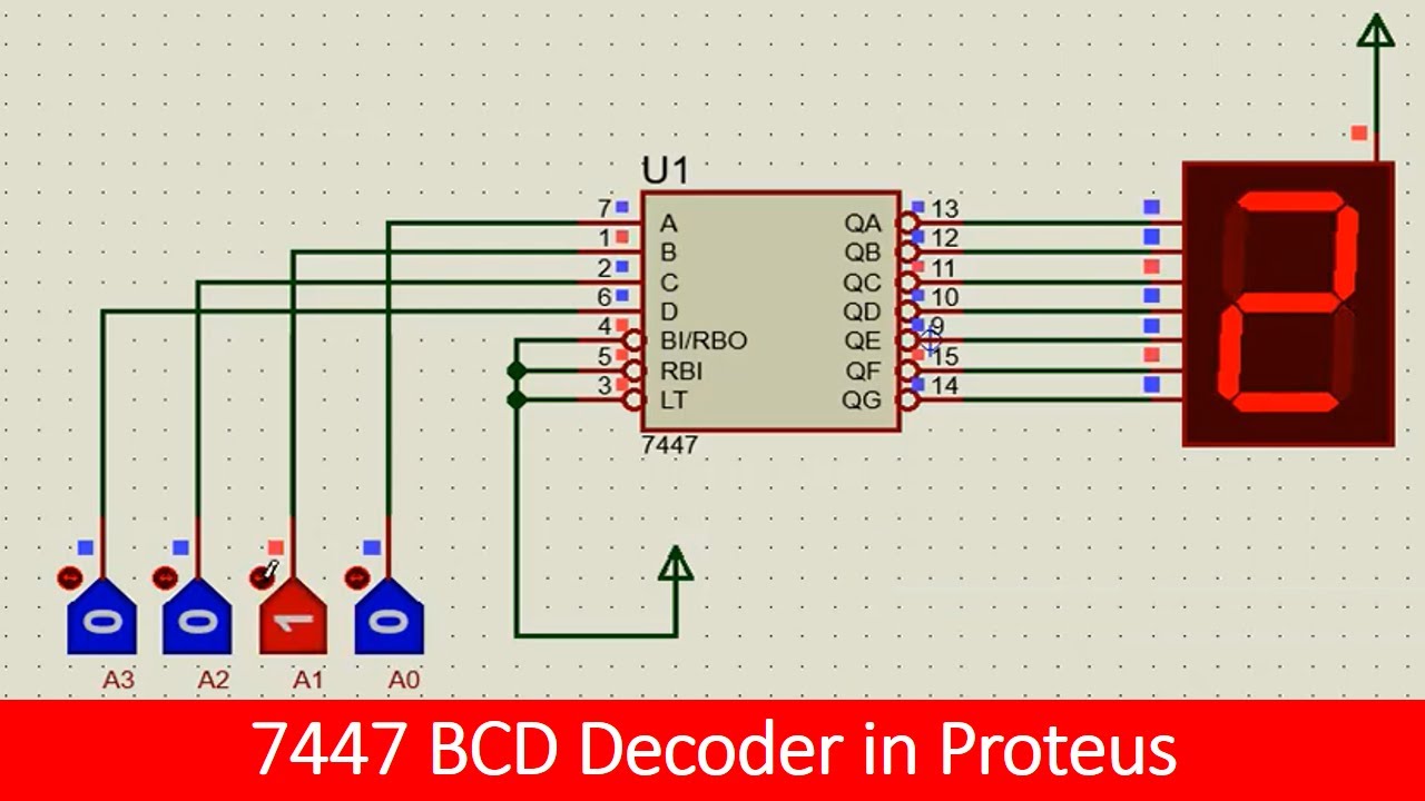 how to simulate 7447 BCD decoder in Proteus tutorial