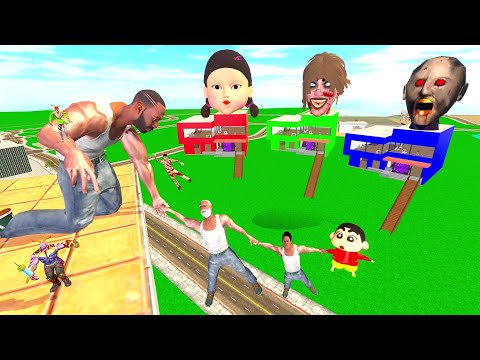 Franklin Enter Inside Granny,Kamla and Squid Doll Horror House In Indian Bike Driving 3D: