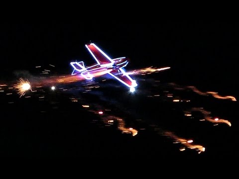 RC MODEL AIRPLANE WITH PYRO NIGHT OF FIRE / Jetpower Messe 2015