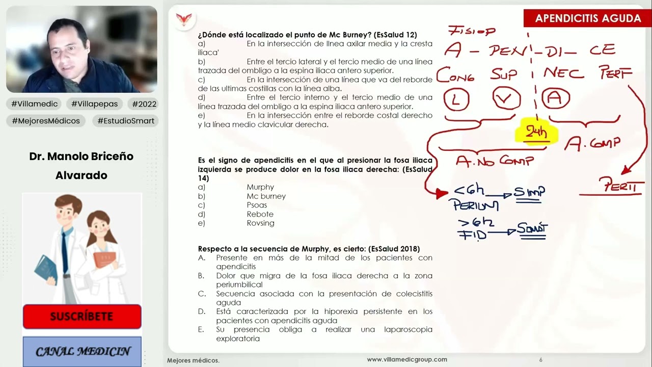 PREGUNTAS ENAM DE APENDICITIS AGUDA PRIMERA PARTE - CIRUGÍA GENERAL - VILLAMEDIC