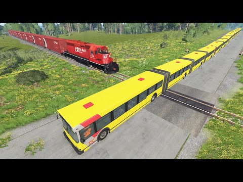 Long Articulated Bus Accident on Rail #39 - Beamng.Drive | Dancing Cars