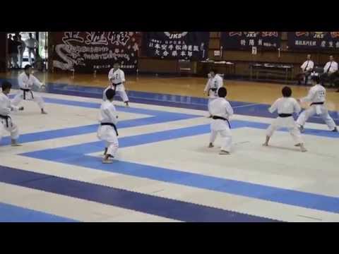 Teikyo University karate students demonstrates kata kanku da