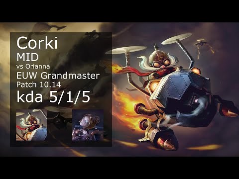 Corki vs Orianna Mid - EUW Grandmaster 5/1/5 Patch 10.14 Gameplay