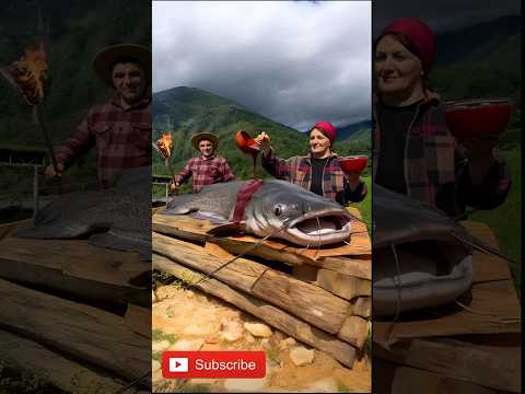 🔥Preparing a Massive Catfish Baked Inside a Wooden Log.