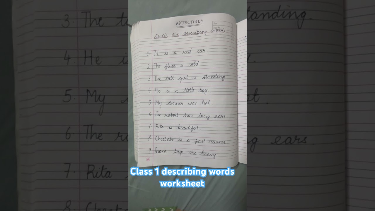 Class 1 describing words/ adjectives worksheet