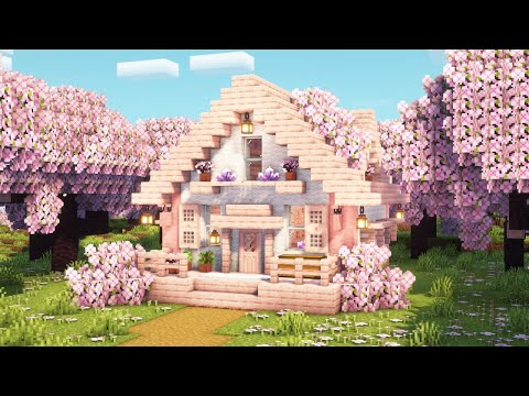 [Minecraft] How to Build a Cherry Blossom Starter House / Tutorial