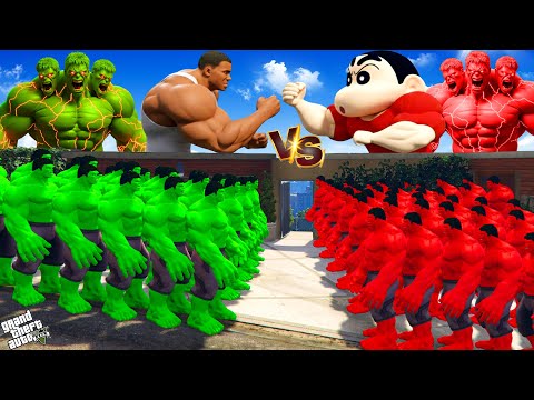 Franklin Green Hulk Green Gang Vs Shinchan Red Hulk Red Gang In GTA 5