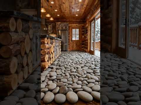 Amazing Epoxy River Rock Floor in Log Cabin! #DIY #flooring #home