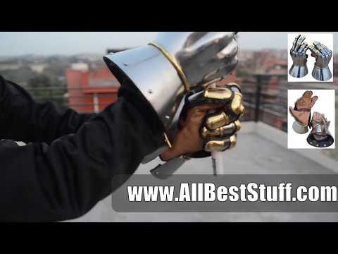 Watch YouTube Video for SALE! Medieval Functional 16 G Steel Princely Hourglass Gauntlets Leather Glove SCA