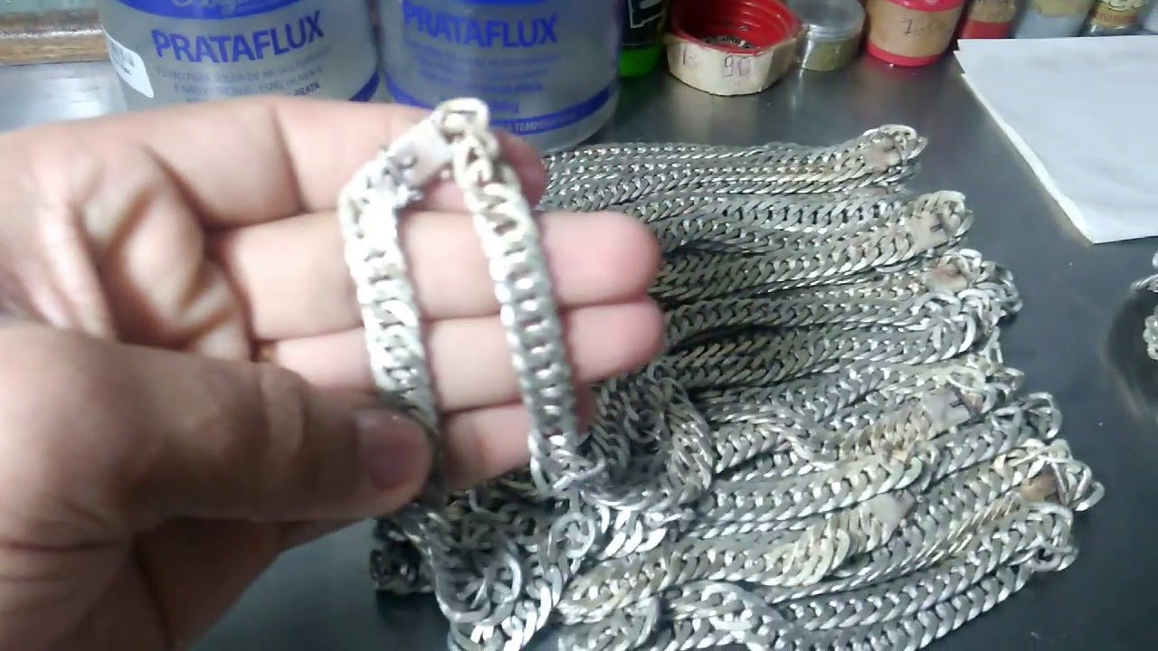 Processo de fabricação de correntes e pulseiras Groumet Duplo com fecho gaveta em Prata 925 maciça