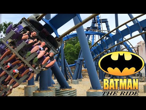 Off-ride footage of a Batman The Ride train