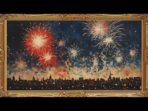 4th of July Fireworks Painting Frame TV Art Vintage Decor Wallpaper 4K Ultra HD Screensaver USA Flag