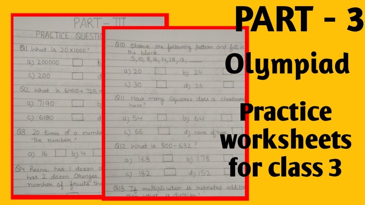 Olympiad practice worksheets for class 3|| Practice worksheets of maths for class 3