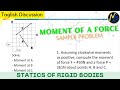 Problem: Moment of a Force - Assuming clockwise moments as positive, compute the moment of force ...