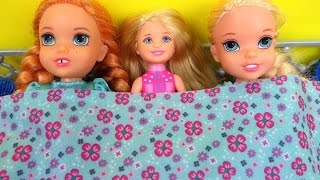 SLEEPOVER ! Painting Nails- ELSA & ANNA toddlers - Burned Cookies - Tea Party - Chelsea, Barbie