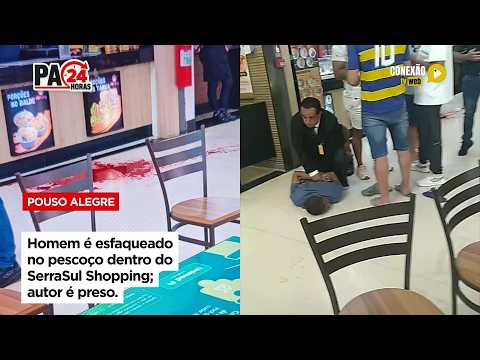 Vídeo: Homem é esfaqueado no pescoço dentro do SerraSul Shopping; autor é preso.