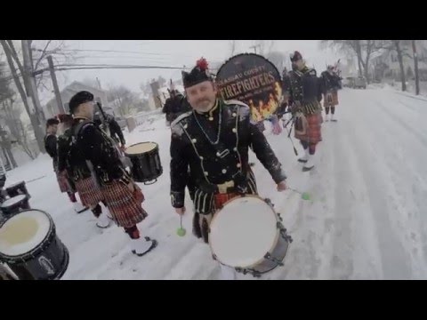 Nassau County Firefighters Pipes and Drums Bethpage NY 2015 St Patricks parade snow storm
