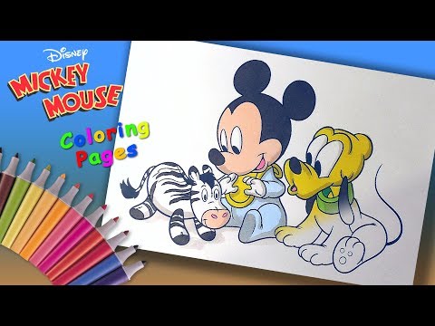 Baby Mickey Mouse  and Baby Pluto Coloring Pages for Children. Mickey Mouse and his friends coloring Video