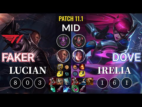 T1 Faker Lucian vs Dove Irelia Mid - KR Patch 11.1
