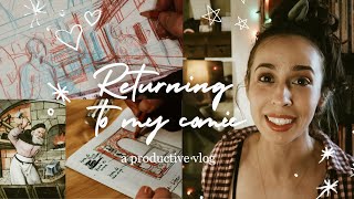 Returning to my medieval comic w/ drawing & research | Comics Art Vlog
