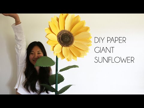 DIY Giant Paper Sunflower How to make a Backdrop, giant standing paper flower