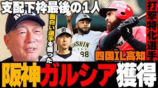【新外国人】阪神が"右の長距離砲"デルミス・ガルシア外野手を緊急補強!!『本塁打は打てるだろうけど、どこを守らせるのか…』今季の得点力強化か来季を見据えてか？補強の意図と期待することを語る！