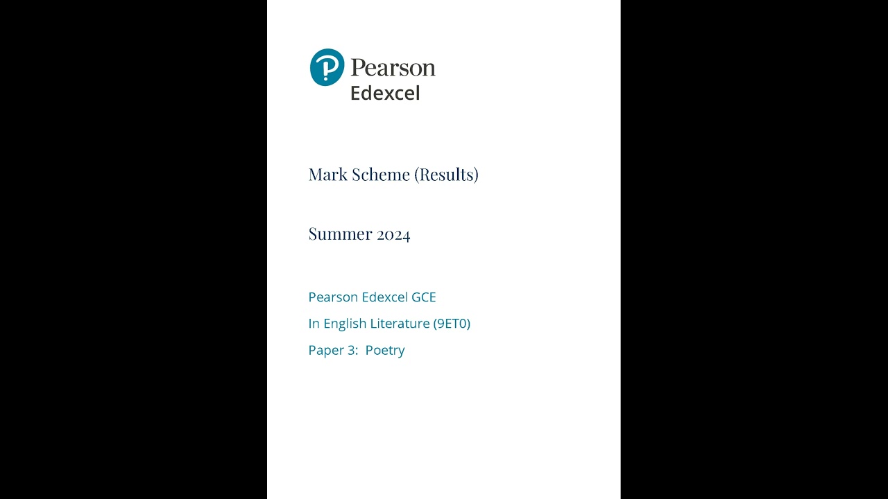 2024 PEARSON EDEXCEL A LEVEL ENGLISH LITERATURE MARK SCHEME PAPER 3 (9ET0/03:  Poetry).