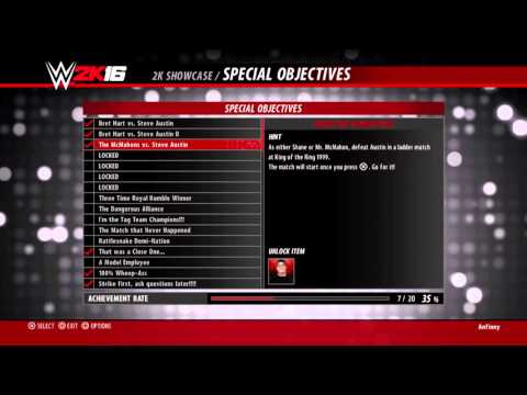 WWE 2K16 2K Showcase - Unlock Shane McMahon and 2 More Special Objectives Items