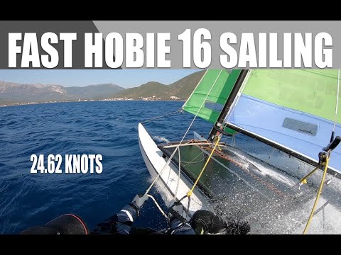 Fast and windy Hobie 16 multi cam with commentary and capsize!