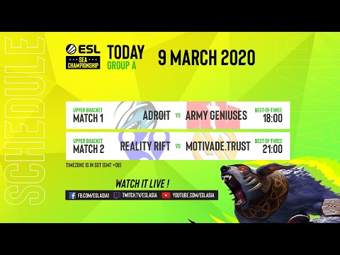 [LIVE] ESL SEA Championship - Dota 2: Group A Matchday #1 - Adroit vs AG; Reality Rift vs Trust