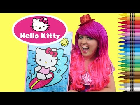 Coloring Hello Kitty Surfing Sanrio GIANT Coloring Book Page Crayola Crayons | KiMMi THE CLOWN Video