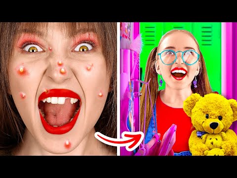 LUSTIGE HACKS UM IN DER SCHULE BELIEBT ZU WERDEN || Makeover! Nerd zu Liebling von 123 GO! GOLD