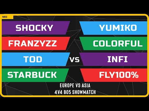 WC3 - 4v4 Showmatch EU vs ASIA - ToD, Starbuck, Franzyzz, Shocky vs Infi, Fly100%, Colorful, Yumiko