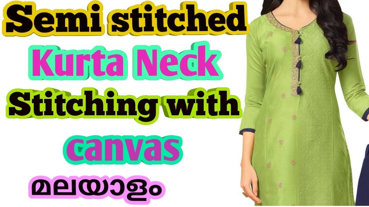 Semi stitched churidar neck stitching malayalam / Neck stitching on semi stitched kurta