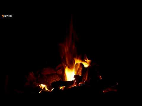 Crackling Fire at Night Dark Background Video - 12h Burning Fireplace Sounds & Black Screen 12 Hours