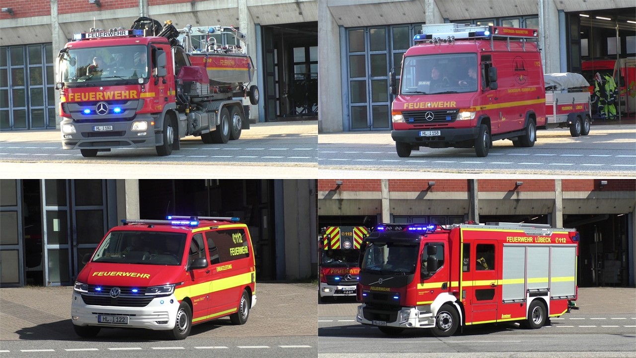 [Neuer ELW, WLF AB Boot und mehr] Einsatzfahrten Feuerwehr Lübeck Wache 1