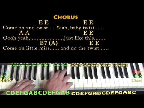 The Twist (Chubby Checker) Piano Cover Lesson in E with Chords/Lyrics - Arpeggios