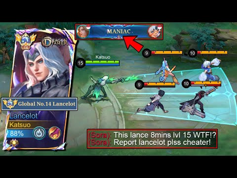MANIAC!! GLOBAL LANCELOT BEST BUILD AND ROTATION TO DOMINATE IN SOLO RANK! (8min - level15) - MLBB