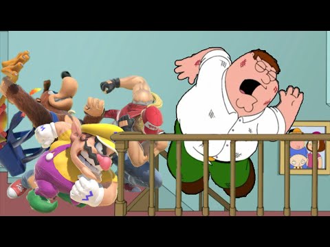 Smash Characters Pushes Peter Downstairs (Smash X Family Guy)
