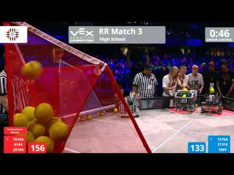 VEX Worlds 2016 - VRC HS Finals - Round Robin 3 (7618A 974X 2019A) 280 vs 248 (1575A 2131E 169Y)