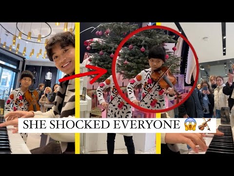 A 9 years old girl joins me on “Carol of the bells” and shock everyone 😱🎻