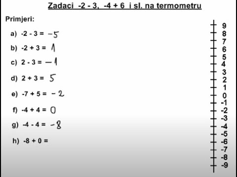 Zbrajanje cijelih brojeva - razvijanje osjećaja | Zadaci -2-3, -4+6 i sl. na termometru