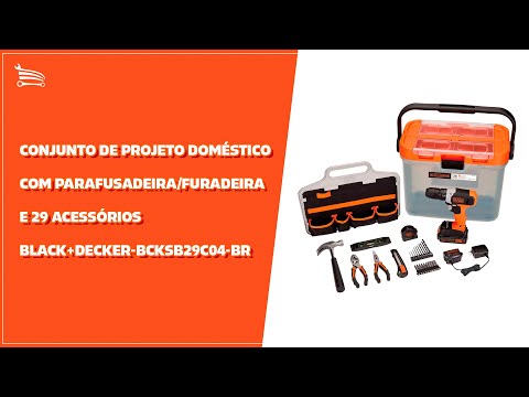 Conjunto de Projeto Doméstico com Parafusadeira/Furadeira sem Fio 20V 45Nm 3/8 Pol. com 29 Acessórios  - Video