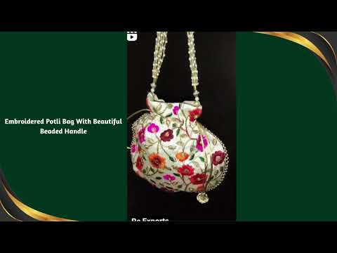 Embroidered Potli Bag With Beautiful Beaded Handle