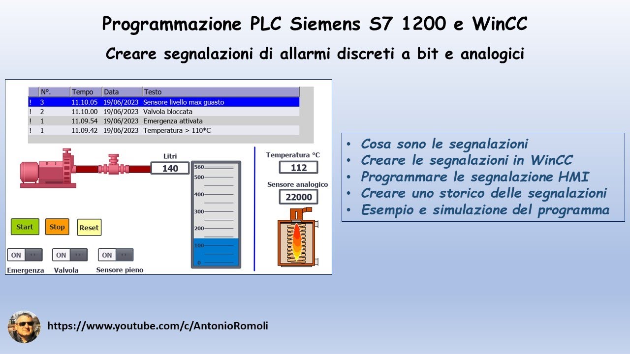 PLC S7 1200 e WinCC:  Segnalazioni di allarmi discreti a bit e analogici. Storico delle segnalazioni