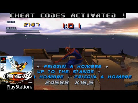 Tony Hawk's Pro Skater 2 | PlayStation 1 | Spider-Man Career | Cheat Codes Activated.