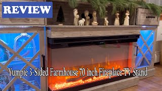 YUMPIE 3-Sided Farmhouse Fireplace TV Stand Review - Watch before buying this TV stand!